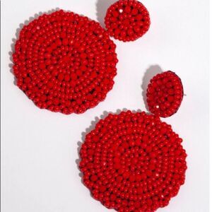 Big Red Beaded Drop Statement Earrings